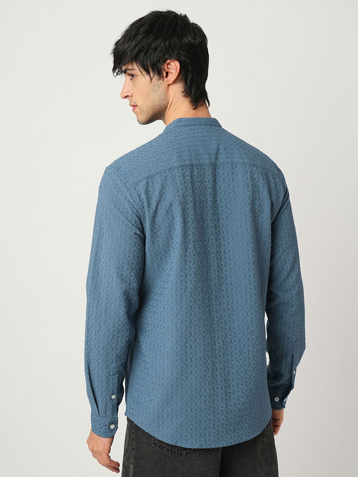 VASTRADO Men Classic Band Collar Textured Slim Fit Casual Shirt