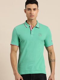 Being Human Men Sea Green Polo Collar Pure Cotton Slim Fit T-shirt With Brand Logo Print