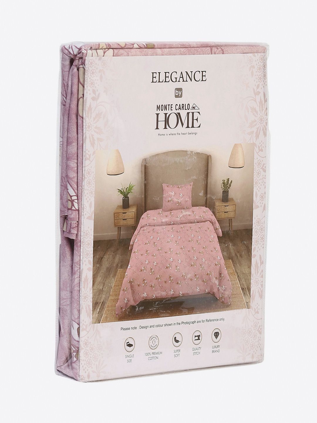 Monte Carlo Pink & White Floral Printed Cotton 104 TC Single Bedsheet Set-2.24 m x 1.52 m