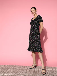 Berrylush Floral Crepe A-Line Midi Dress
