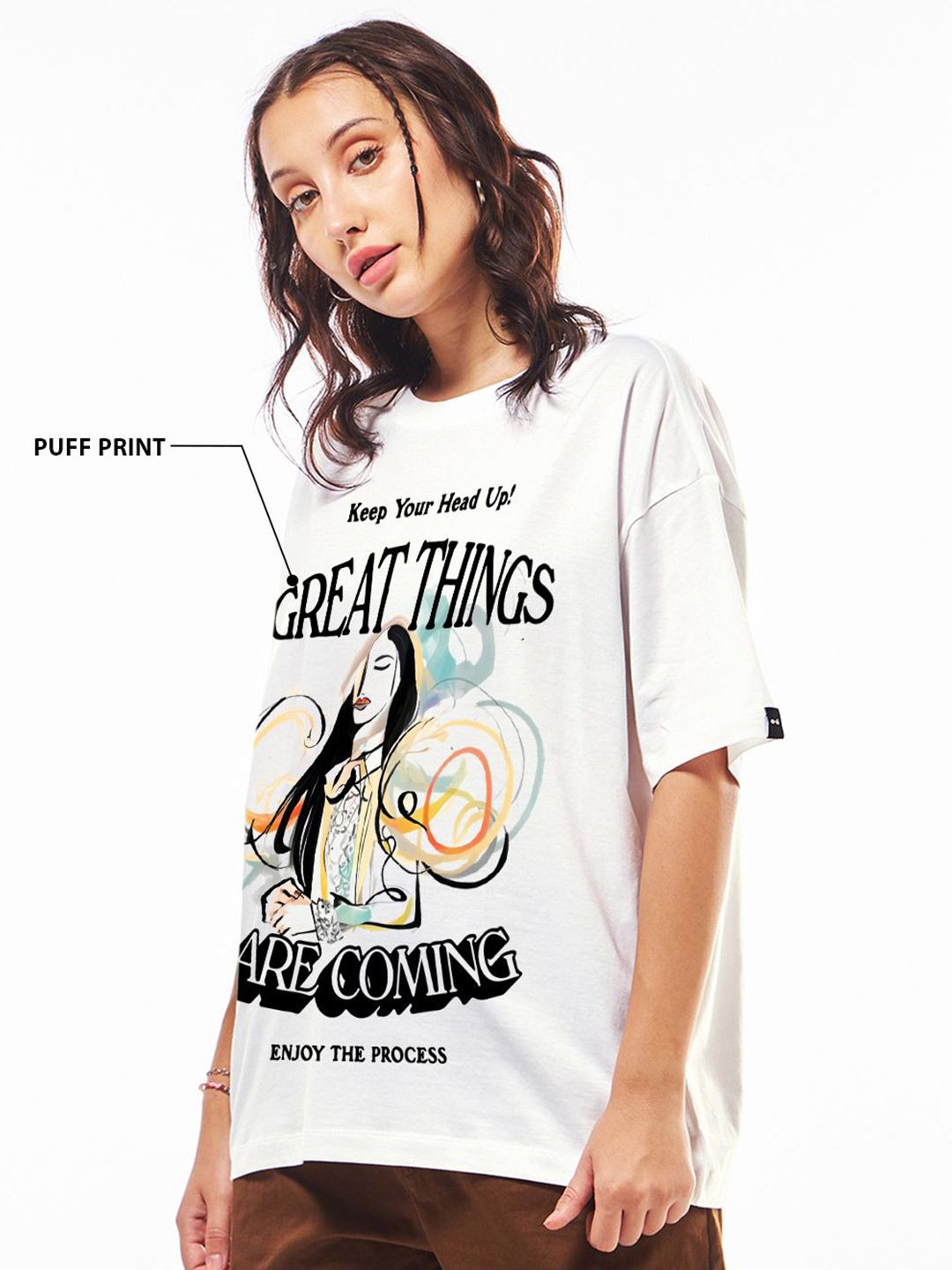 Bewakoof Women Typography Printed Round Neck Pure Cotton Oversized T-shirt