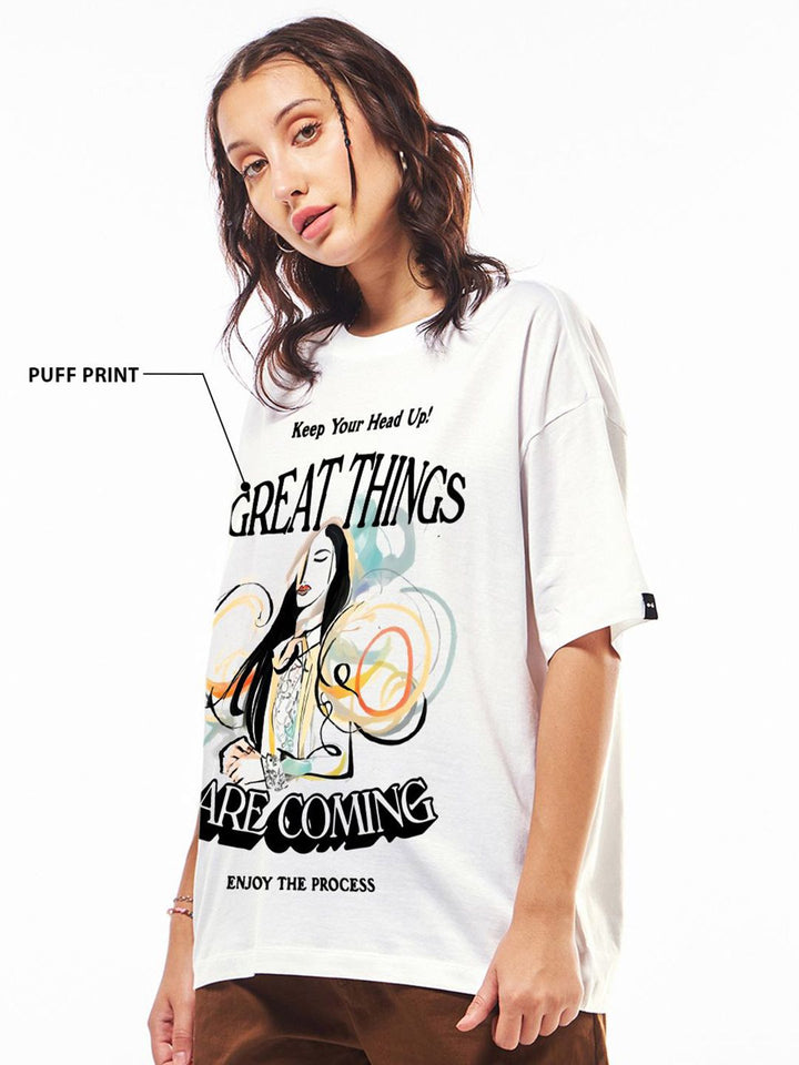 Bewakoof Women Typography Printed Round Neck Pure Cotton Oversized T-shirt