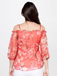 AND Floral Printed Puff Sleeves Bardot Top