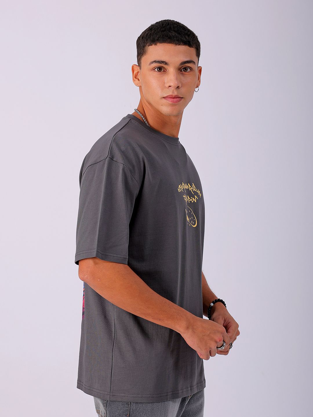 The Indian Garage Co Men Back Printed Boxy Oversized Round Neck T-shirt