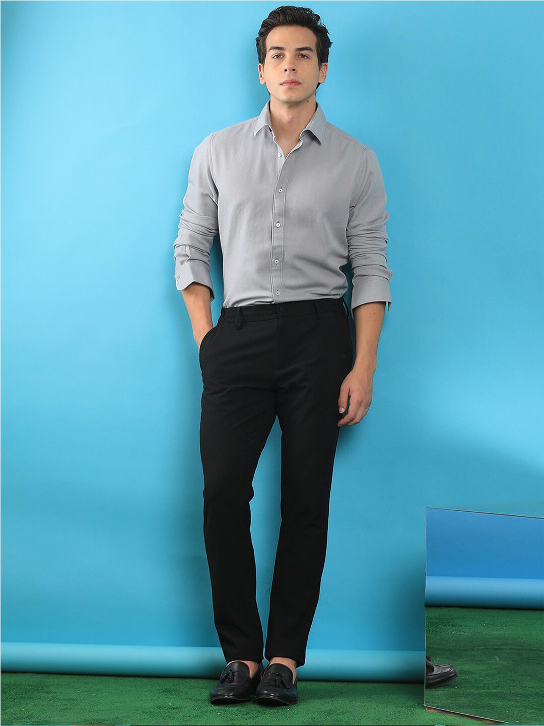 RARE RABBIT Men Otago Spread Collar Slim Fit Cotton Formal Shirt