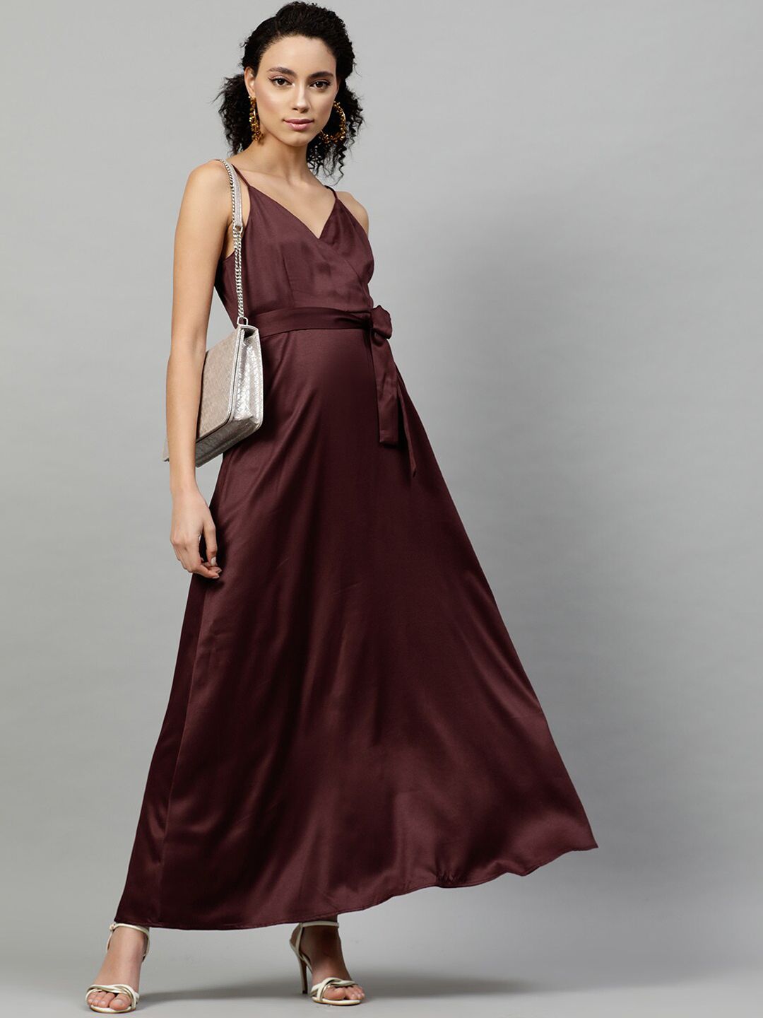 STREET 9 Women Burgundy Solid Maxi Dress