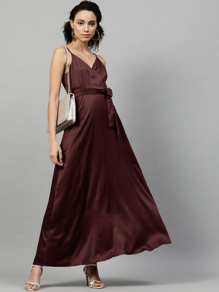 STREET 9 Women Burgundy Solid Maxi Dress