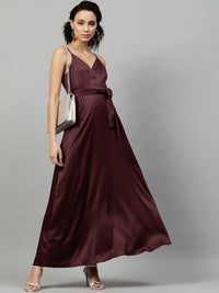 STREET 9 Women Burgundy Solid Maxi Dress