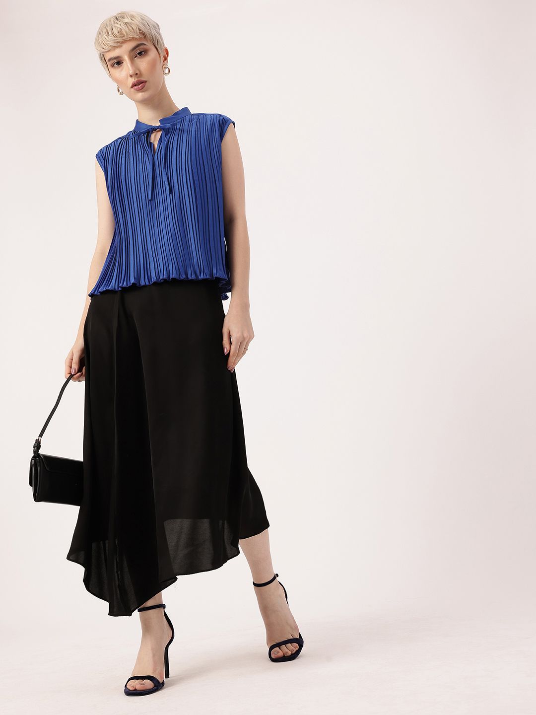 DressBerry Effortless Elegance Accordion Pleated Satin Finish A-Line Top