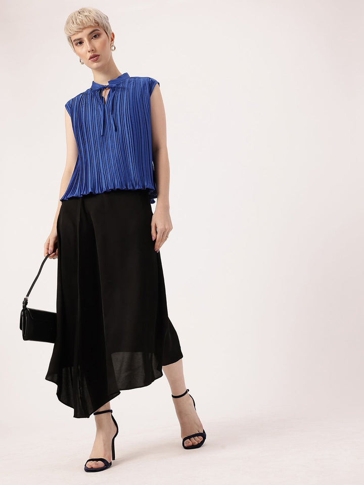 DressBerry Effortless Elegance Accordion Pleated Satin Finish A-Line Top