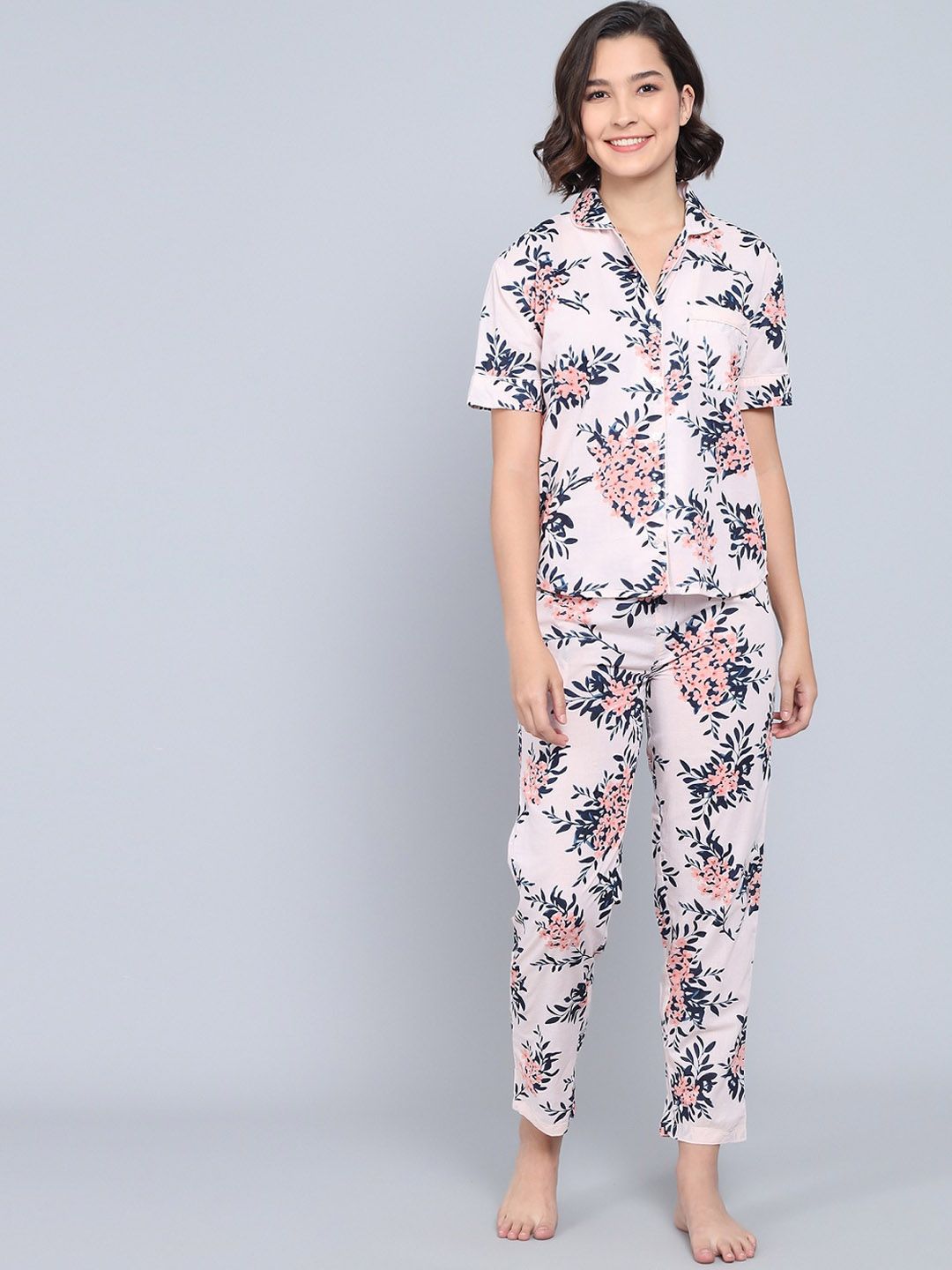 SANSKRUTIHOMES Women Printed Pure Cotton Night Suits