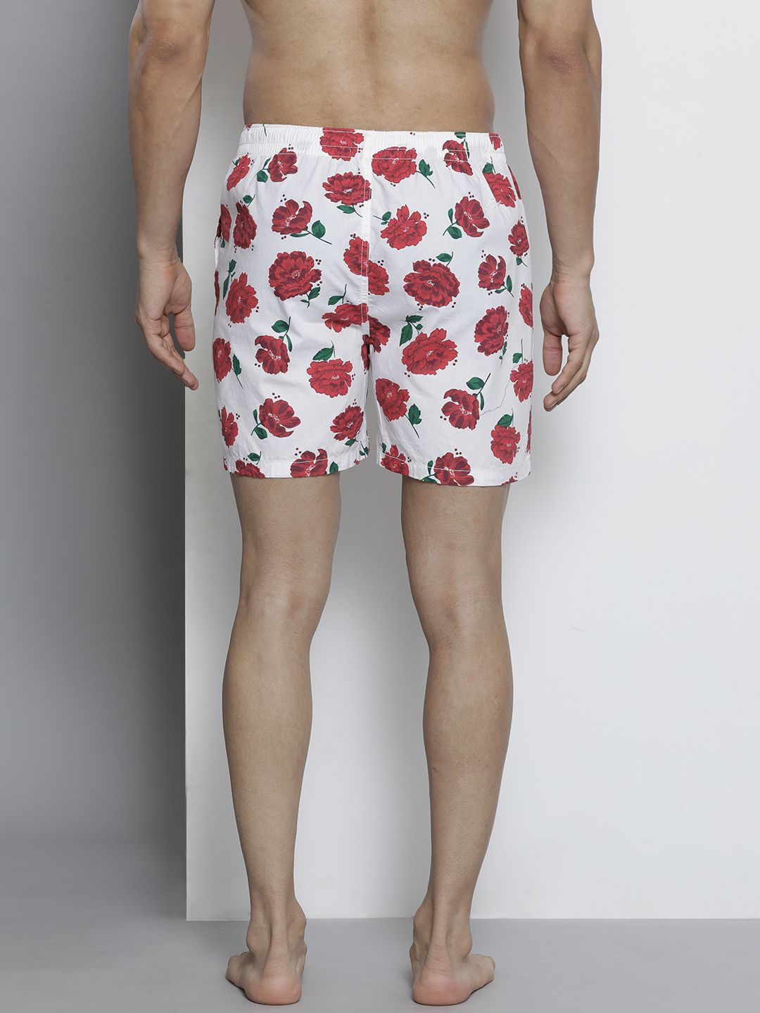 The Indian Garage Co Men White & Red Printed Cotton Lounge Shorts