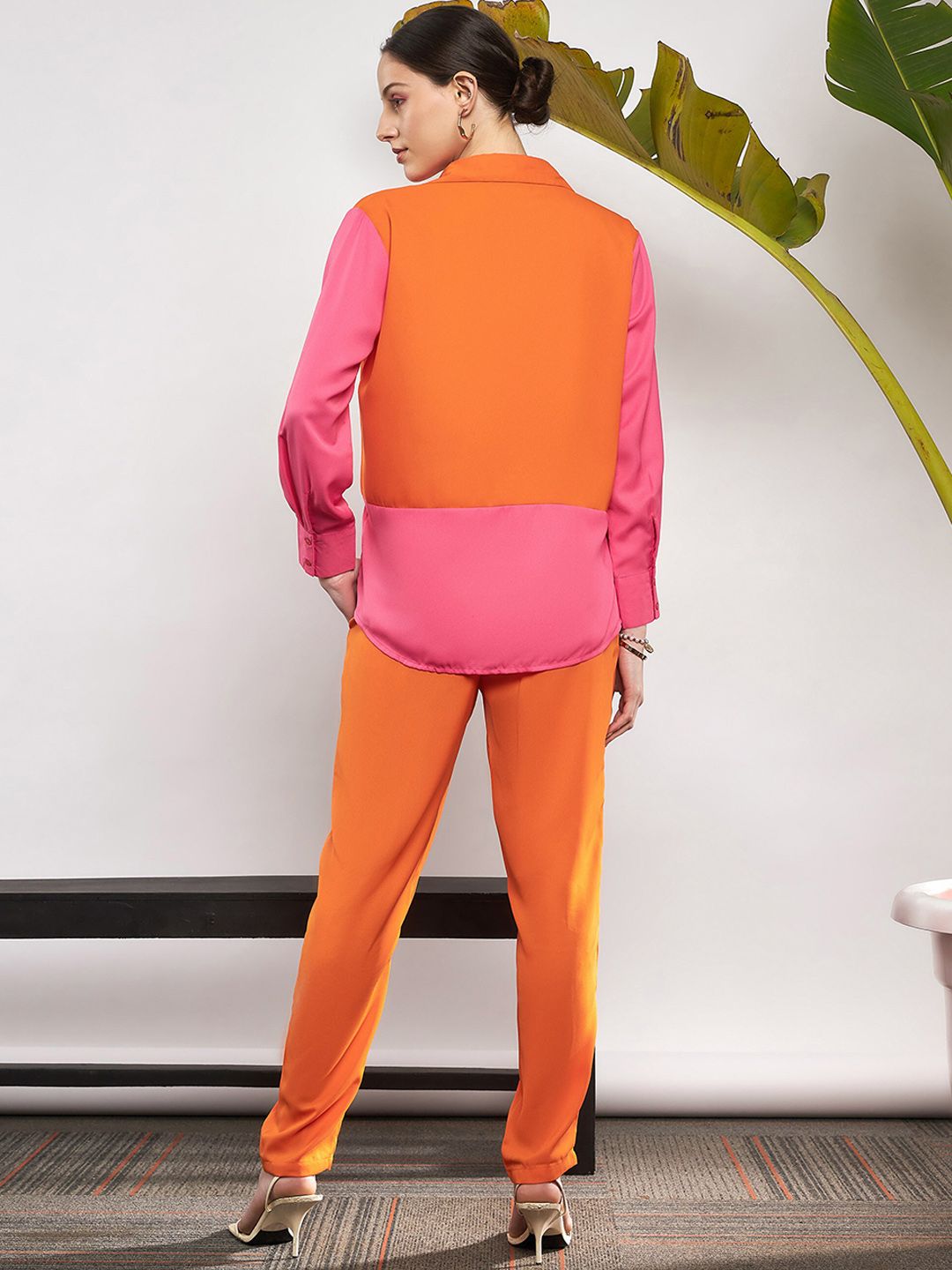 SASSAFRAS Orange Colorblocked Shirt & Trouser