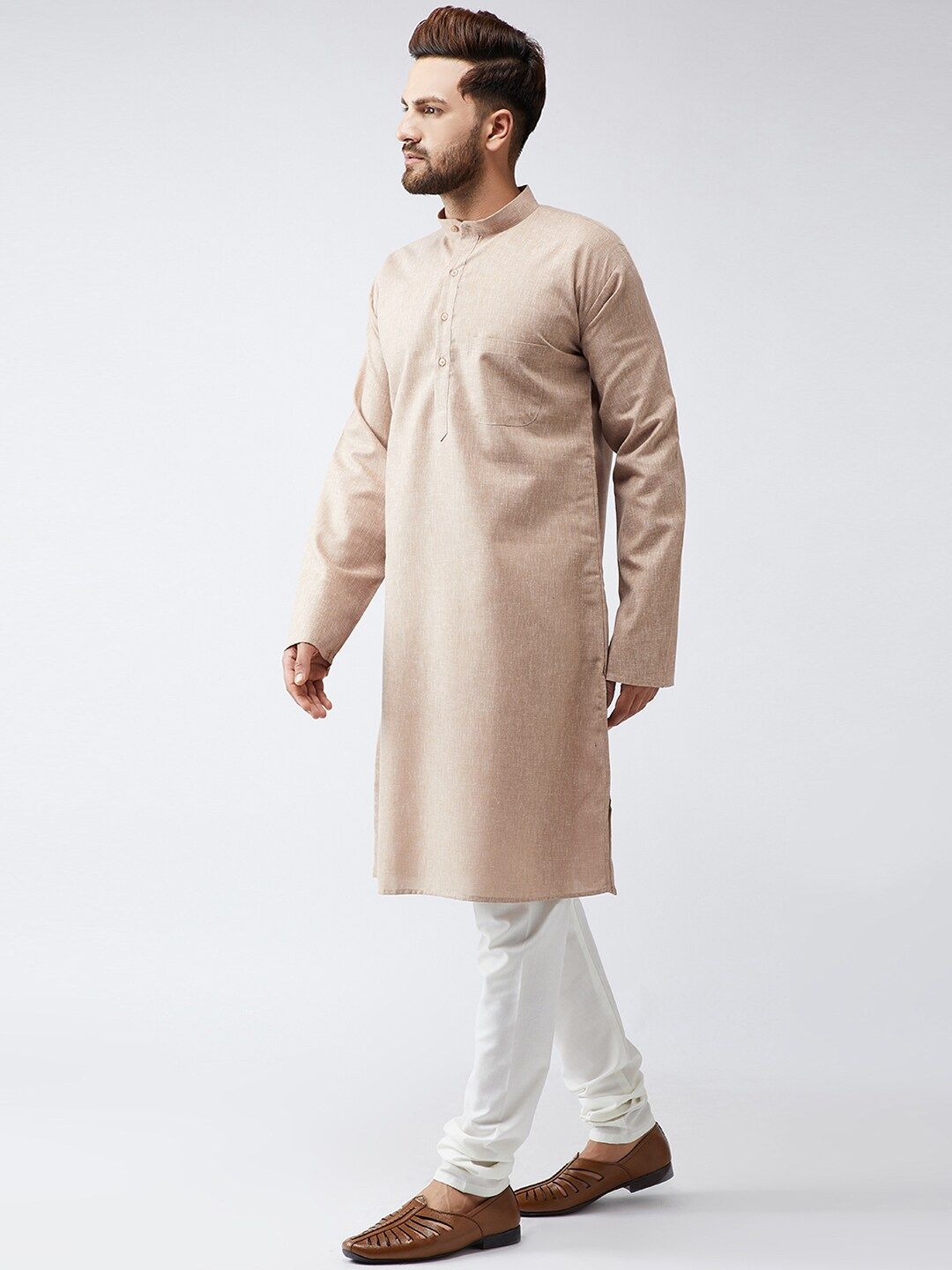 SOJANYA Men Beige Solid Straight Kurta