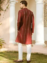 See Designs Mandarin Collar Long Sleeves Sequined Straight Kurta with Pyjama