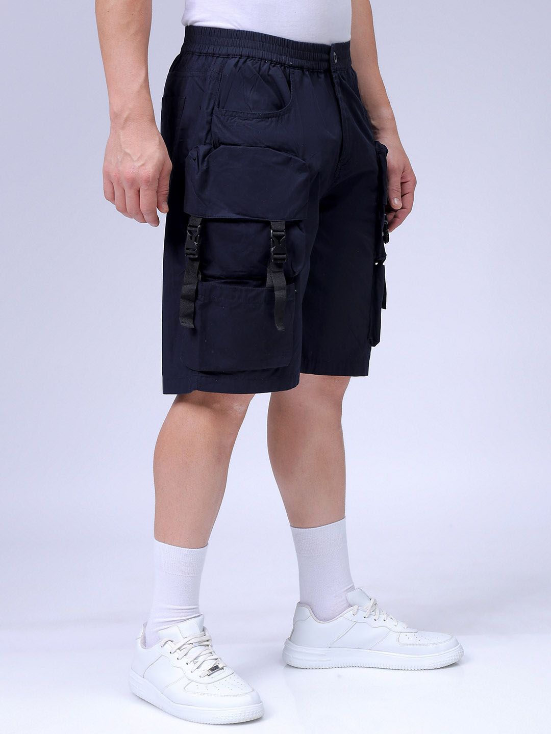 The Indian Garage Co Men Relaxed Fit Pure Cotton Utility Cargo Shorts