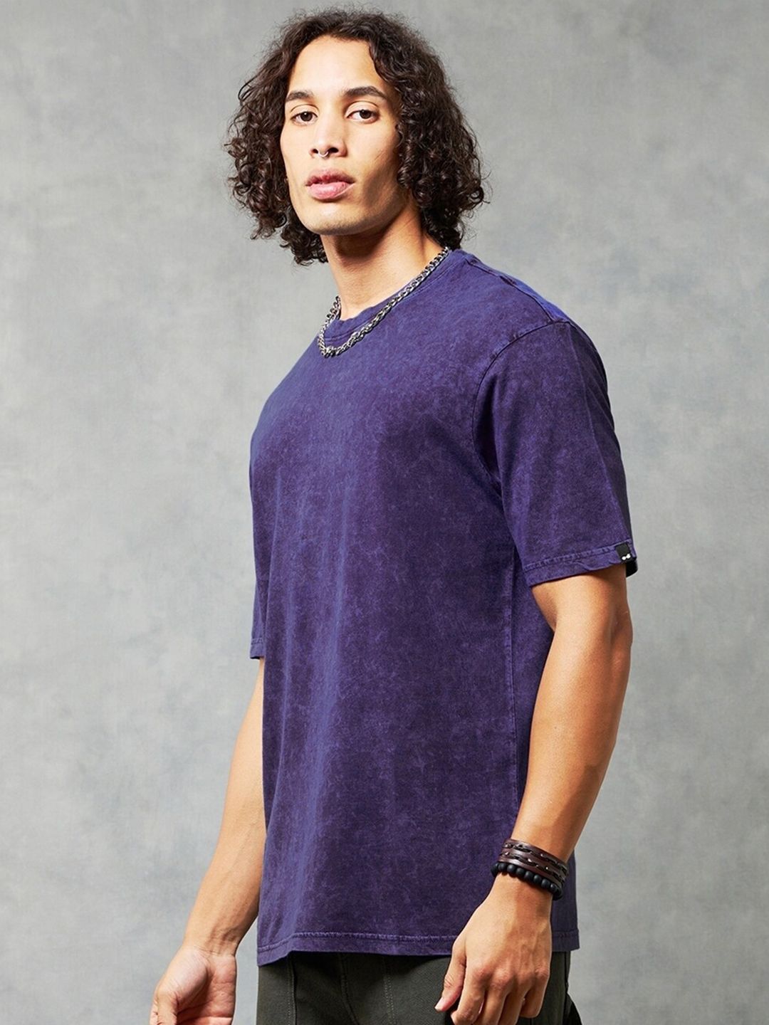 Bewakoof Abstract Printed Drop-Shoulder Sleeves Oversized Cotton T-shirt