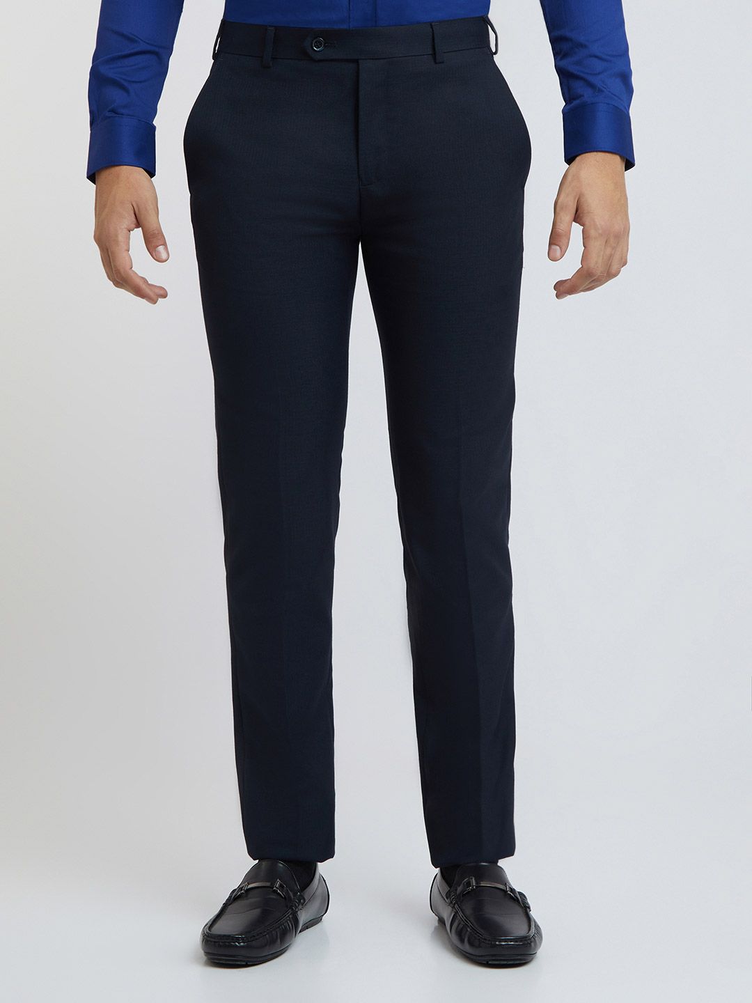 Raymond Men Navy Blue Textured Slim Fit Formal Trousers