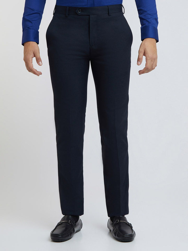Raymond Men Navy Blue Textured Slim Fit Formal Trousers