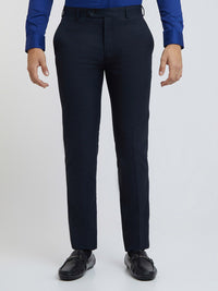 Raymond Men Navy Blue Textured Slim Fit Formal Trousers