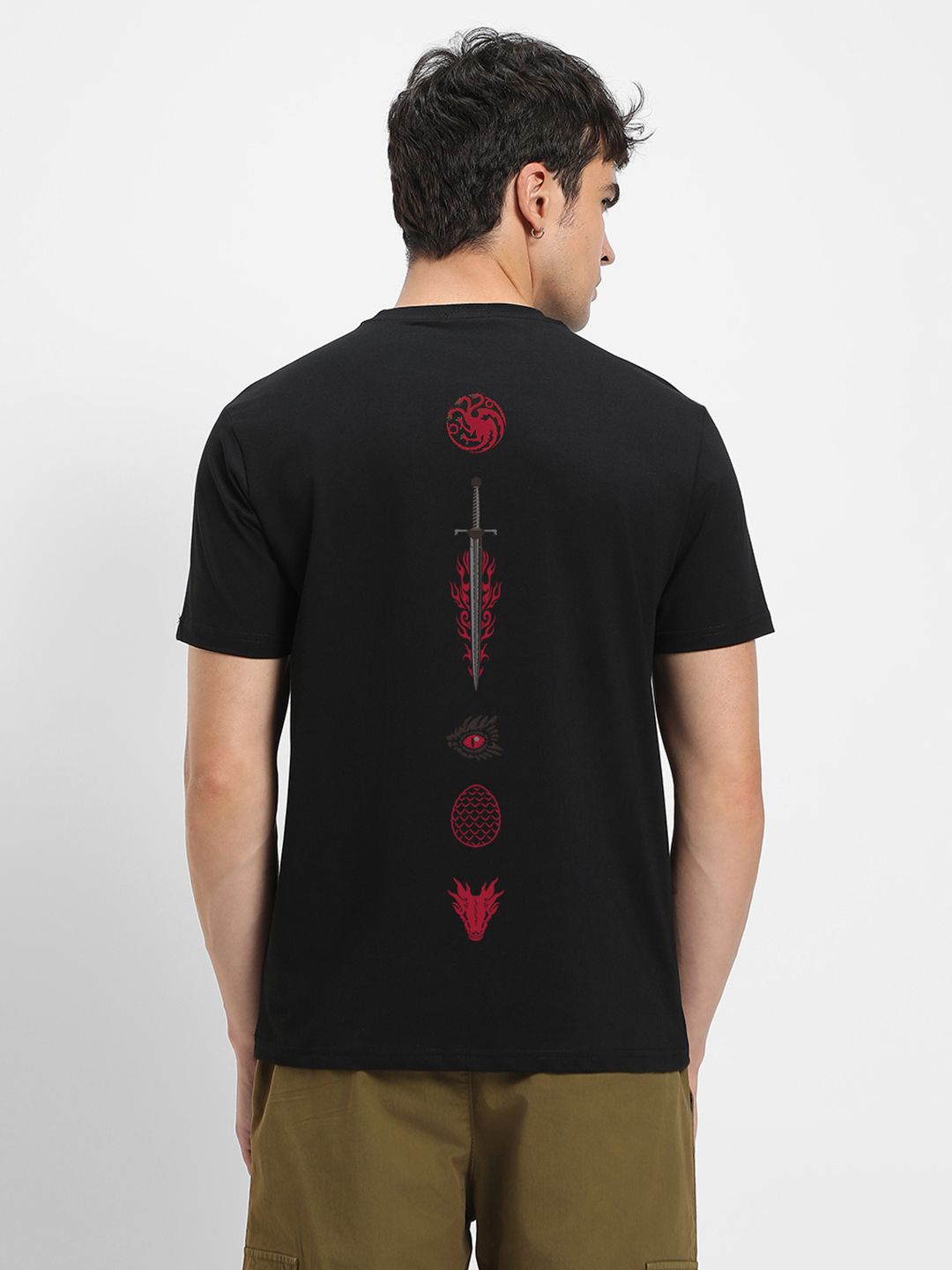Bewakoof Men Black House Of The Dragon Iconic Graphic Back Pure Cotton Printed T-shirt