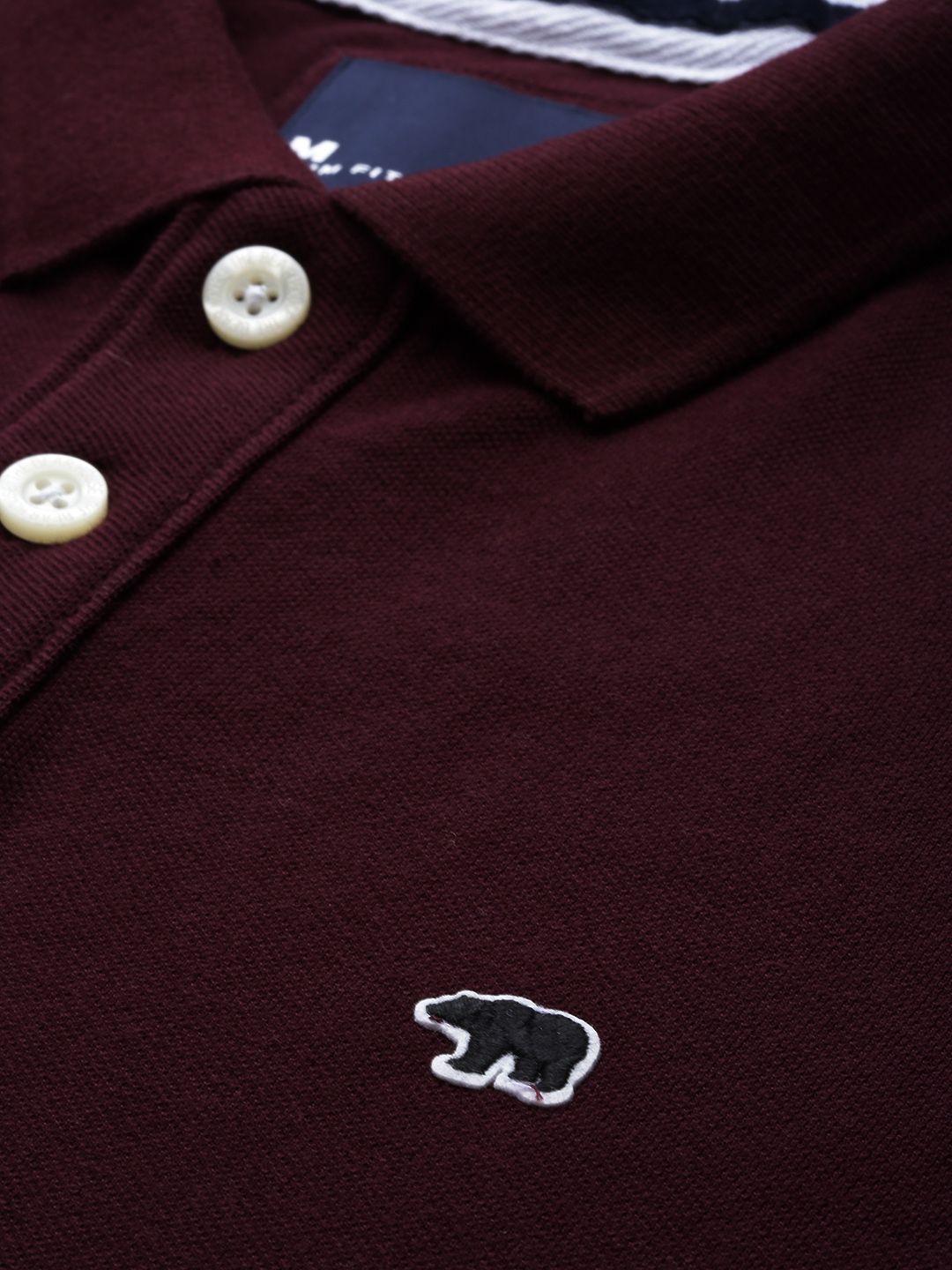 THE BEAR HOUSE Men Burgundy Polo Collar Slim Fit T-shirt