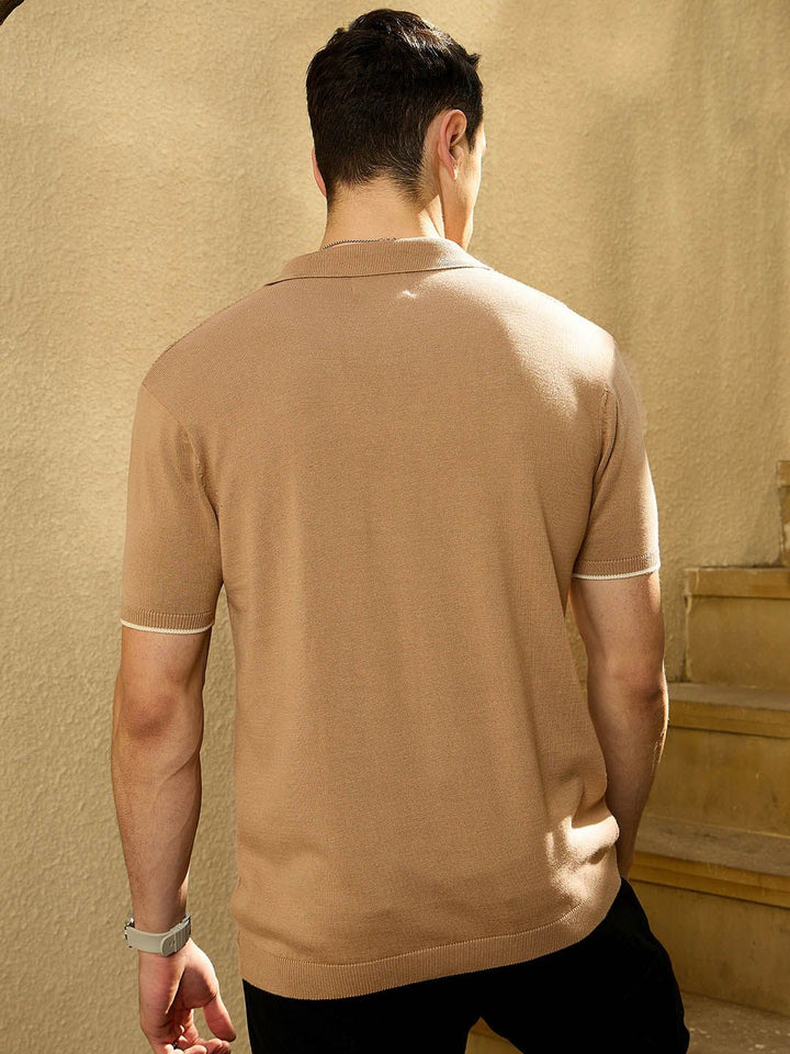 DENNISON Men Textured Polo Collar Knitted T-Shirt