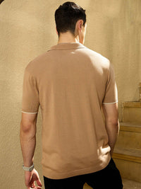 DENNISON Men Textured Polo Collar Knitted T-Shirt