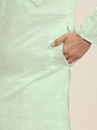 SOJANYA Men Sea Green & White Striped Straight Kurta