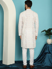 SOJANYA Ethnic Motifs Embroidered Mandarin Collar Pure Cotton Kurta with Churidar