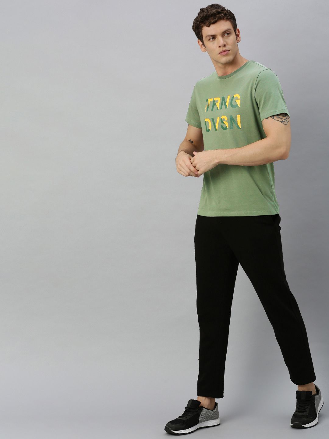 HRX by Hrithik Roshan Men Olive Green Printed Bio-Wash Training Tshirt