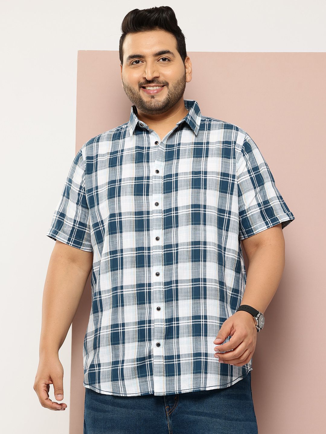 Thomas Scott Men Plus Size Premium Checked Casual Shirt