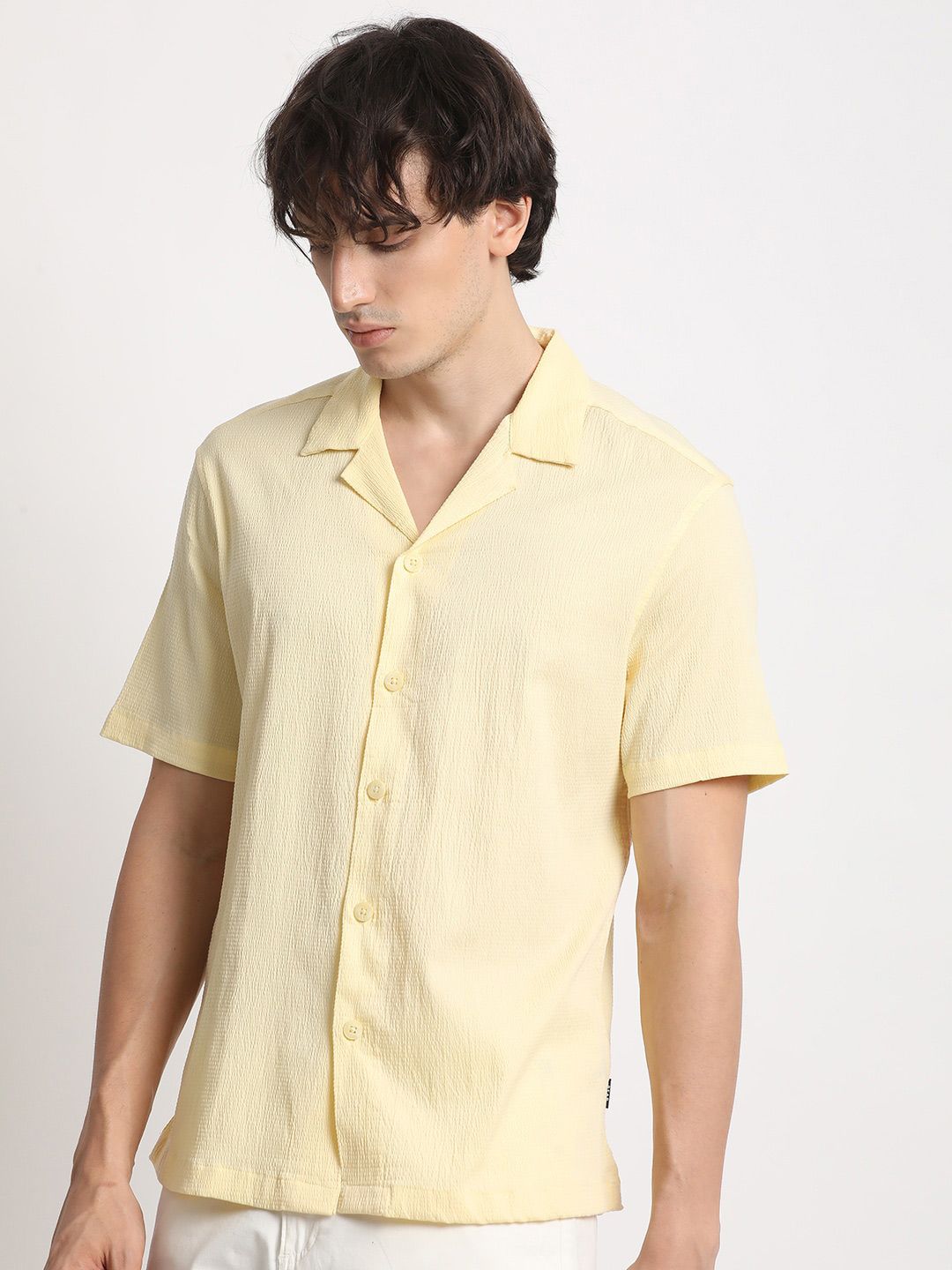 THE BEAR HOUSE Cuban Collar Solid Regular Fit Casual Shirt