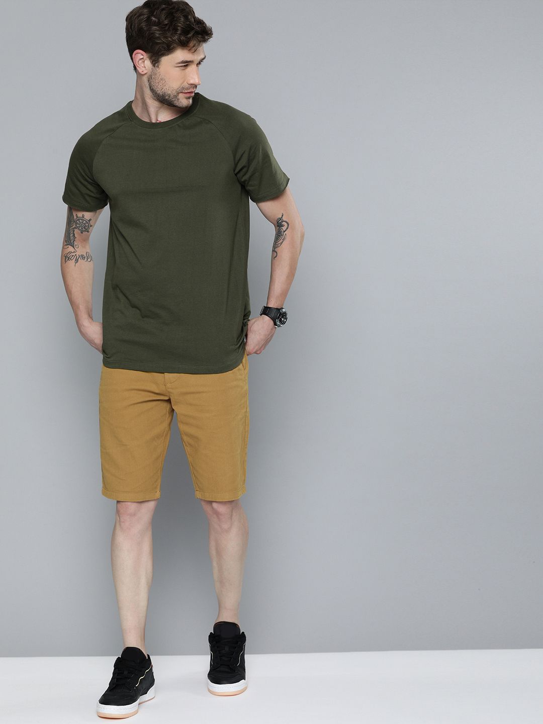 The Indian Garage Co Men Brown Slim Fit Cotton Chino Shorts