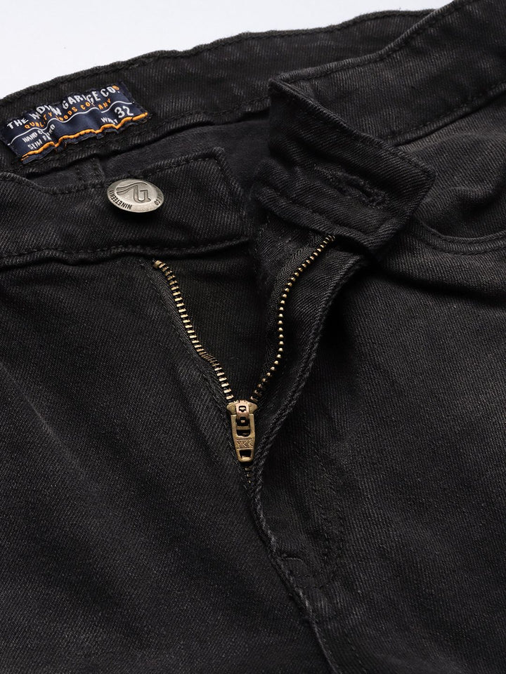 The Indian Garage Co Men Black Slim Fit Low Distress Light Fade Stretchable Jeans