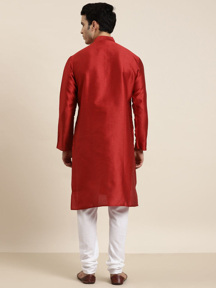 SOJANYA Men Red Self-Design Straight Kurta