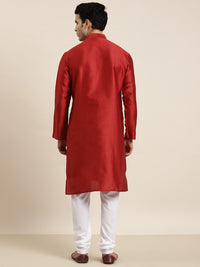SOJANYA Men Red Self-Design Straight Kurta