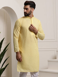 Anug by SOJANYA Men Yellow Embroidered Thread Work Mandarin Collar Kurta
