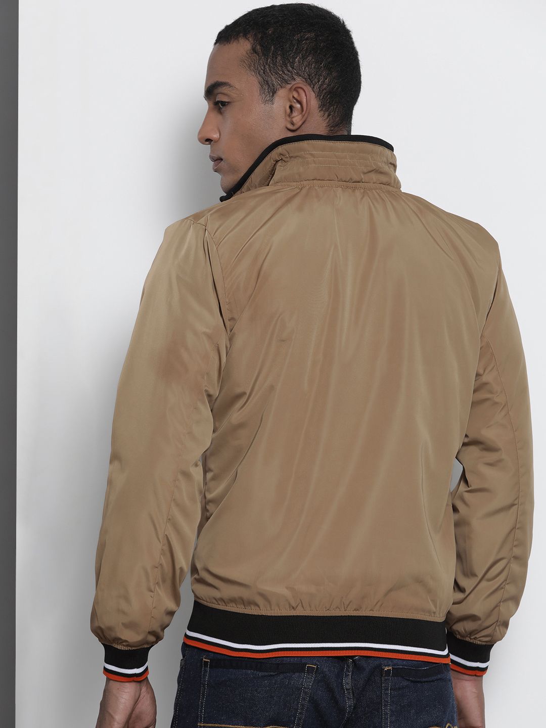 The Indian Garage Co Men Slim Fit High-Neck Zip-Front Bomber Jacket