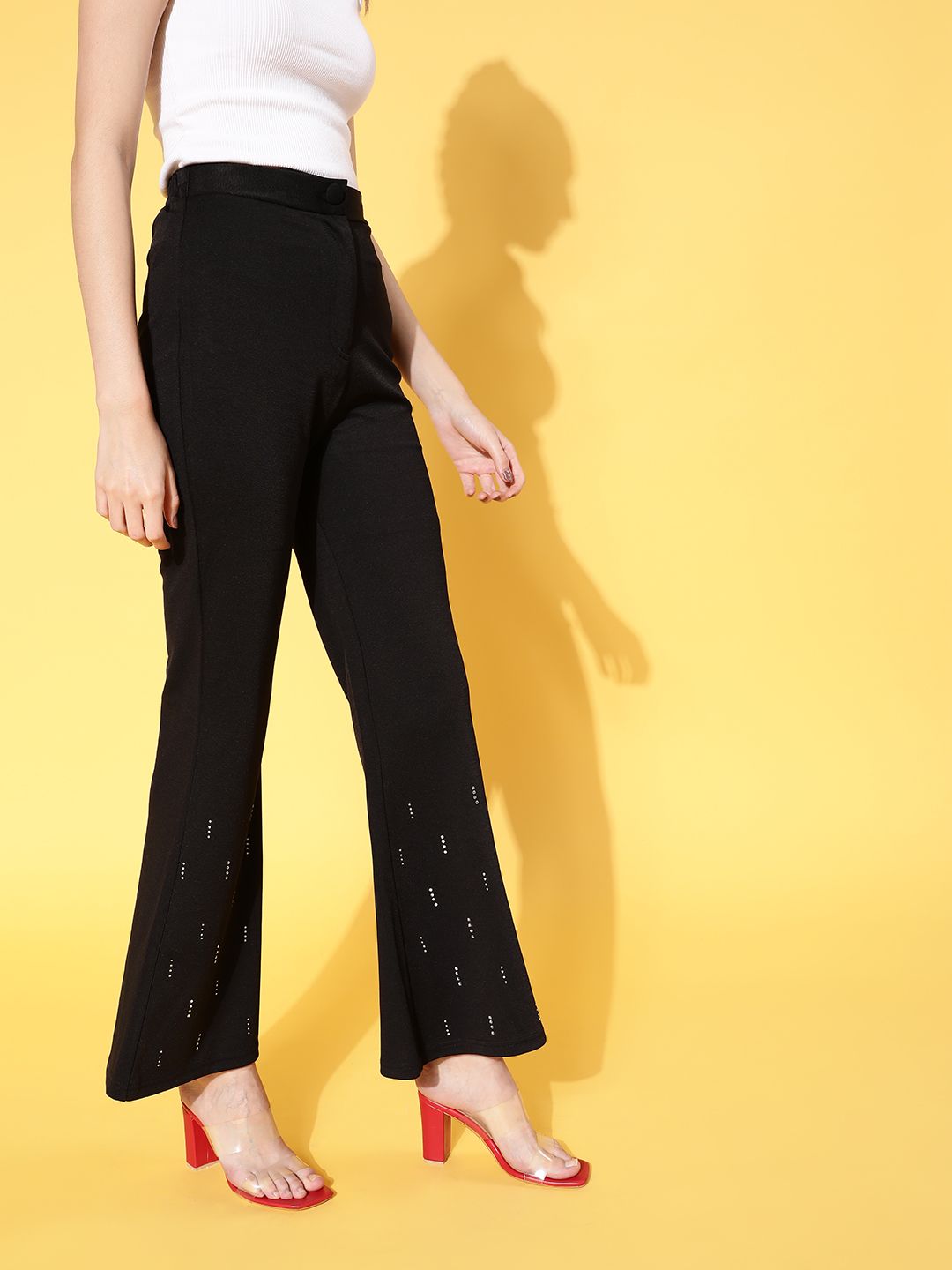 SASSAFRAS Women Black Solid Sequined Detail Trousers