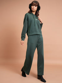 Tokyo Talkies Typography Printed Relaxed Fit Hooded Sweatshirt With Wide Leg Trousers