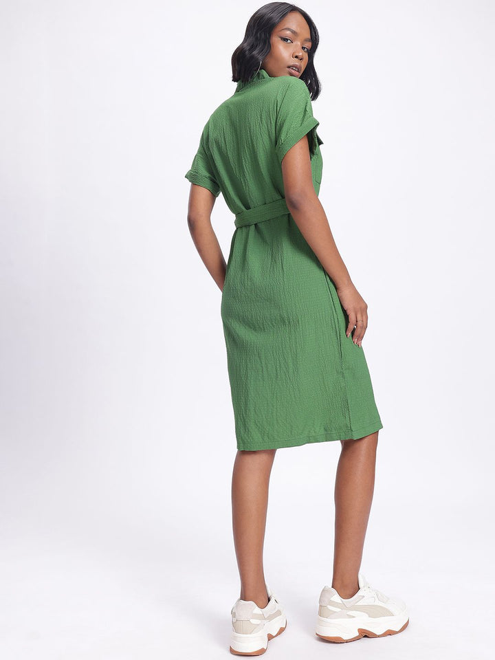DressBerry Pastel Dreams Textured Belted Shirt Style Dress