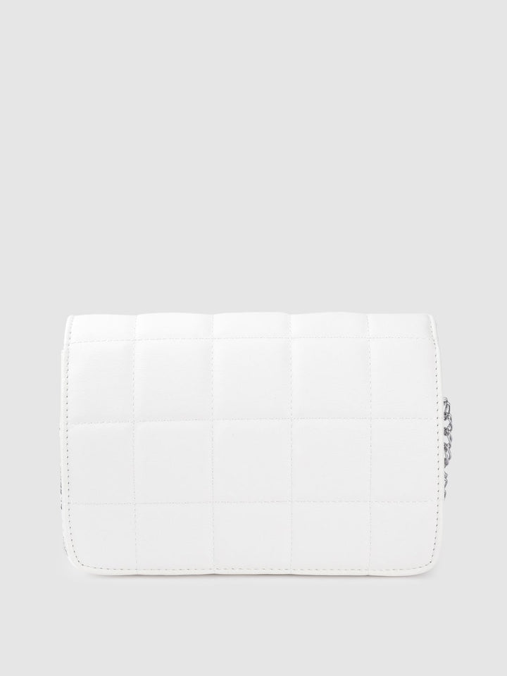 Lino Perros Women Off White Solid Quilted Structured Sling Bag