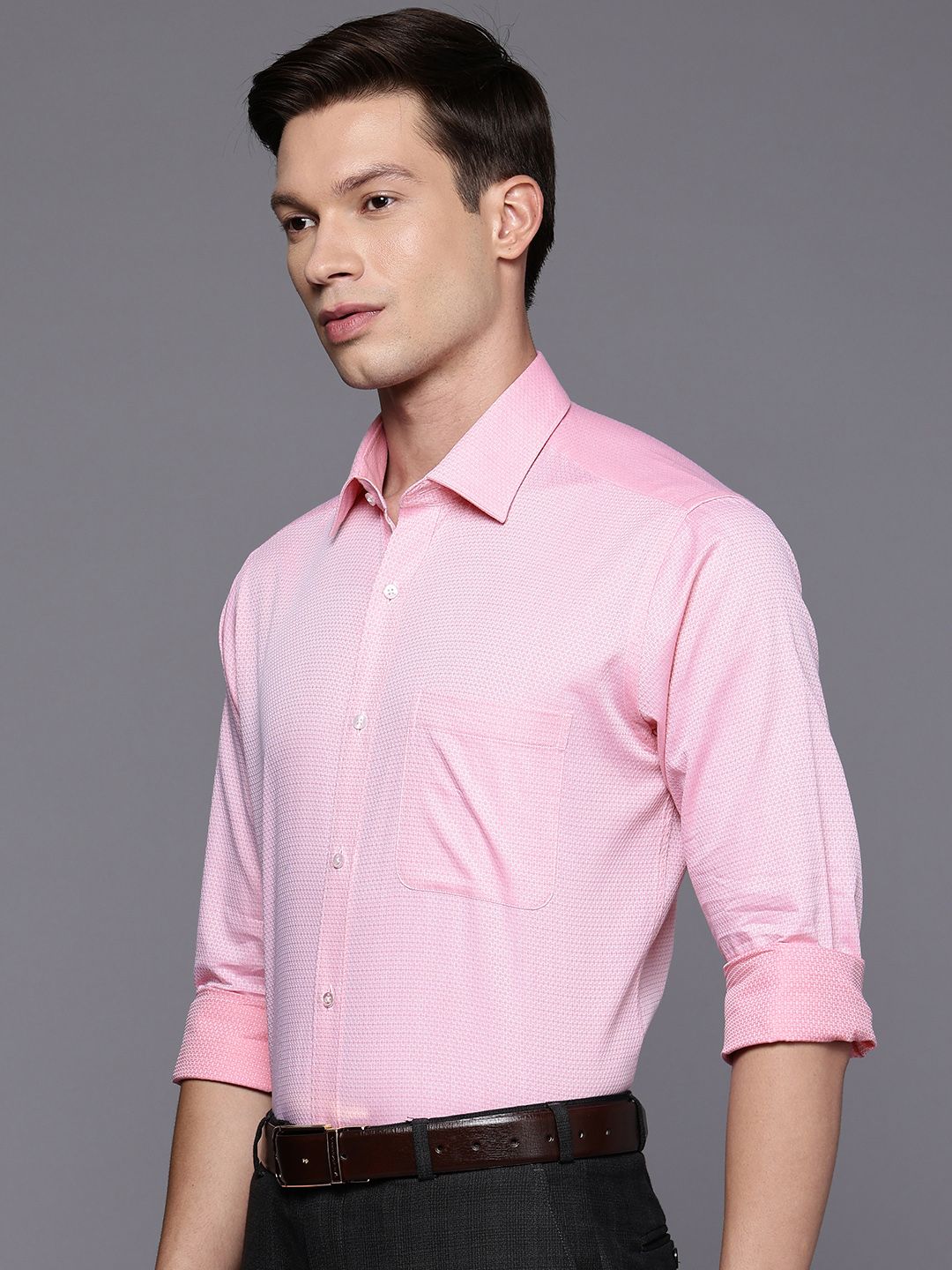 Raymond Slim Fit Self Design Textured Pure Cotton Formal Shirt