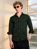 Campus Sutra Comfort Textured Floral Spread Collar Casual Shirt
