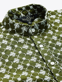 SOJANYA Lelaki Motif Etnik Zaitun Sulam Benang Kerja Kurta dengan Churidar