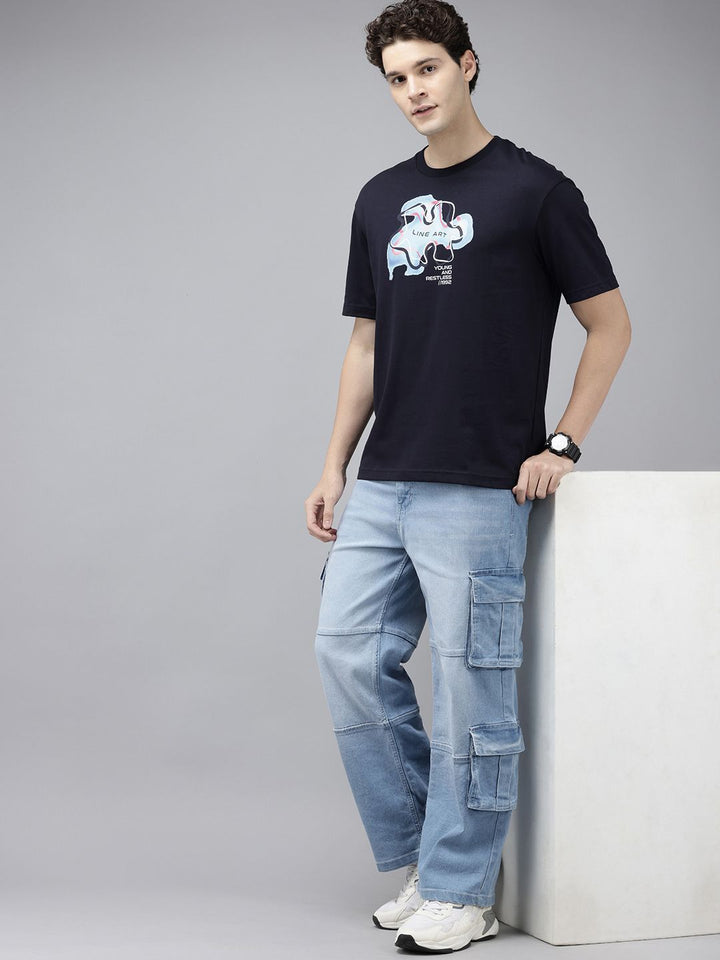 SPYKAR Graphic Printed Drop-Shoulder Sleeves Oversized T-shirt