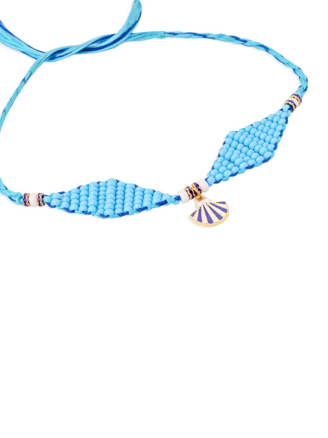 NVR Unisex Blue Pearls Unique  Thread Rakhi With Roli Chawal