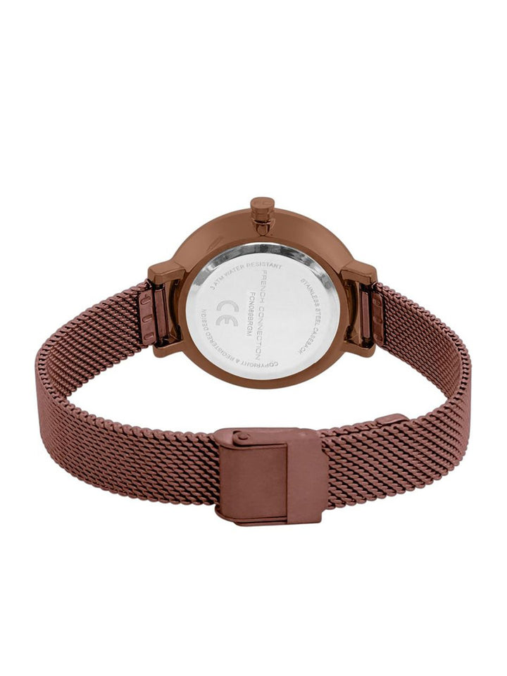 French Connection Women Embellished Dial & Stainless Steel Bracelet Style Straps Analogue Watch FCN089BRGM