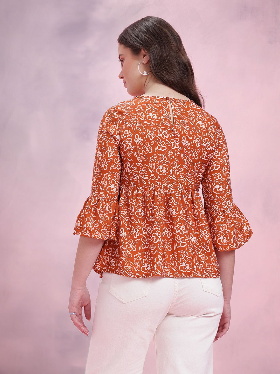 DressBerry Floral Print Bell Sleeve Empire Top